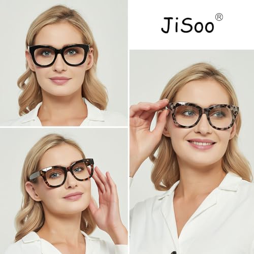 JiSoo 3 Pack Reading Glasses 1.0 Women/Men Designer Oversized Readers, Thick Large Round Ladies Reading Glasses 1.0 - Image 3