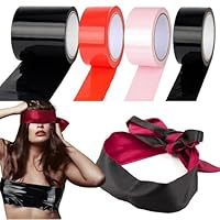 120m Bondage Tape Set BDSM Sex Tape, 30m x 4Rollen Ohne Kleber Elektrostatisches Restraints Tape mit Satin Augenmaske, PVC Static Electrostatic Tape (Breite: 10cm x 1Rollen + 5cm x 3Rollen)