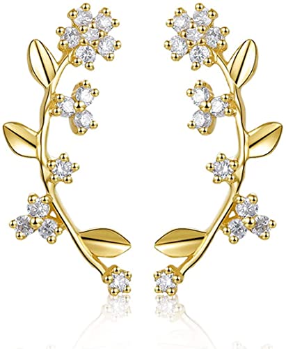 Boucles d'oreilles clous fleur or jaune 14k et diamant véritable pour femme