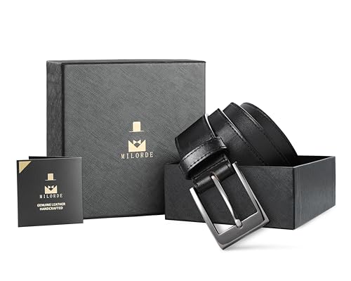 Image of MILORDE Men's Genuine Leather Dress Belt, Handmade, 100% Cow Leather, Fashion & Classic Designs for Work Business and Casual