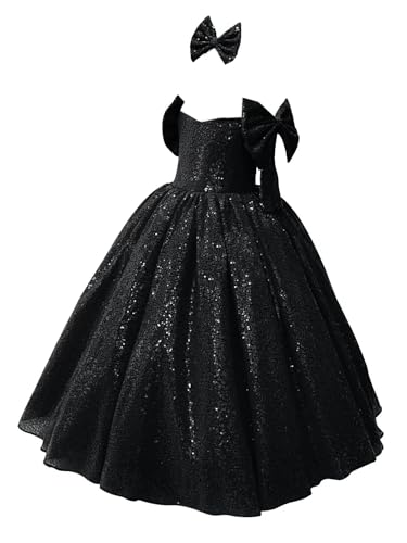 Girls Sequin Party Dresss Formal Wedding Party Pageant Gowns Kids Princess Sparkle Off Shoulder Long Graduation Dress