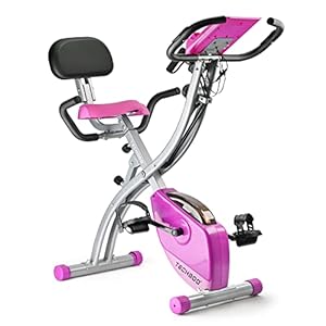 Folding Exercise Bike Portable Upright Adjustable Backrest Cycling Recumbent Stationary Bike Slim Indoor Workout Fitness Cardio Foldable Exercise Bicycle Machine with Pulse Sensor LCD Monitor Arm Resistance Bands