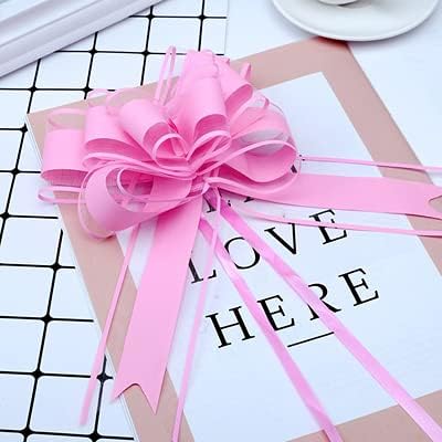 100pcs Large Size 50mm Beautiful Solid Color Pull Bow Ribbon Gift Packing Flower Bow Bowknot Party Wedding Car Room Decoration (Pink)