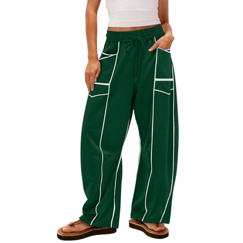 Barrel Sweatpants Women High Waisted Wide Leg Lounge Pants Drawstring Waist Contrast Baggy Beach Vacation Trousers