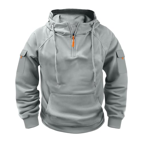 Mens Hoodies Athletic Tactical 1/4 Zipper Cargo Sweatshirts Fall Long Sleeve Drawstring Pullover With Multi Pockets2