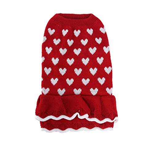 最安値 Igughiペット服 ワンピース ニット 犬服 スカート 秋冬 可愛いハート柄 犬猫用 人気 仮装 中小型犬 暖かい 防寒 春秋冬服 クリスマス パーティー 誕生日 記念撮影 散歩 お出かけ L レッド の価格比較