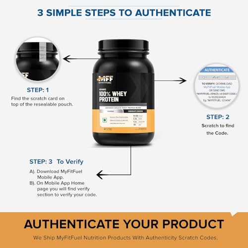 Image of MyFitFuel Advance MFF 100% Whey Protein Powder, Whey With Digestive Enzymes and Multi Vitamins | 1 Kg, 28 Servings (Chocolate Fudge)