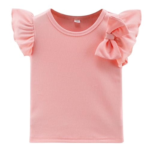 Image of Barlver Girls 2 Piece Short Set Baby Girl Summer Clothes Ruffle Sleeve T-Shirt and Bow Knot Shorts Toddler Girl Outfit Set