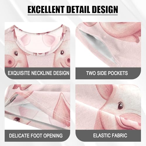 Pajama Short Sets Pig Pink Pattern Print Soft Cotton Summer Sleepwear 2 Piece PJS Size 5-14T3