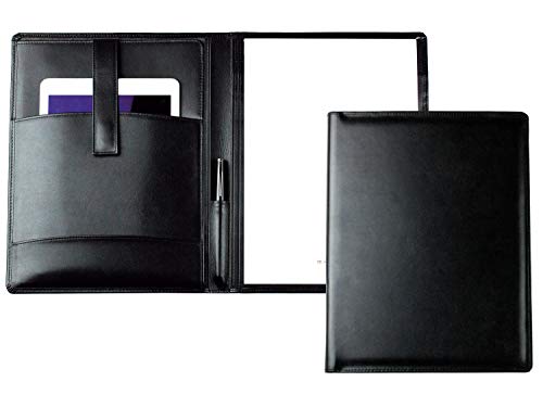 DELMON VARONE - Personalisierbare Tablet Schreibmappe DIN A4 aus Premium Boxcalf Leder schwarz, Organizer Konferenzmappe mit Notizblock, Stifthalterung und Magnetlasche, Echtleder Business Orgamappe