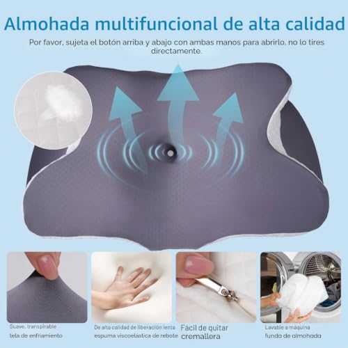Miniatura 2 de Omtofo Almohada Cervicales Y Cuello, Ergonómica Almohadas Cervicales Para Dormir, Espuma Viscoelástica Almohada Antironquidos Para Dormir De Lado Y Boca Arriba, Relajación Y Alivio Del Estrés