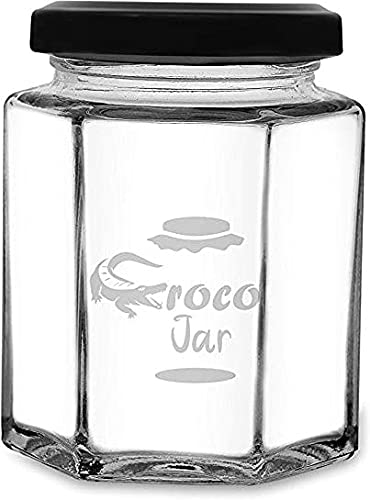 Image of Croco Hexagon Glass Jar and Container With Rust Proof Air Tight Black Lid, Suitable For Use In Your Home Office, Kitchen Storage (Pack Of 6)
