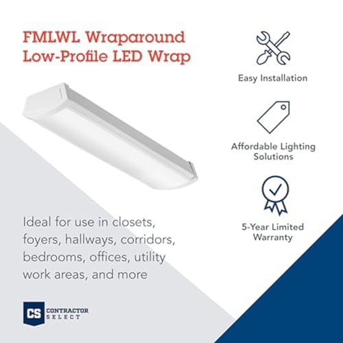 Image of Lithonia Lighting 4 Foot LED Light Fixture, Low-Profile Linkable LED Wraparound Flush Mount Ceiling Light, Adjustable Lumens, Selectable White Color, 120V, 48-Inch (FMLWL LNK 48 ALO4 8SWW2)