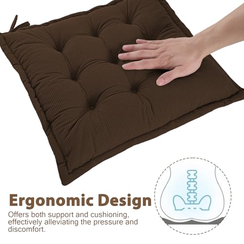 PRIMEPATIO Seat Pad for Dining Chair Set of 2, Garden Kitchen Chair Seat Cushion With Ties, Soft Tufted Shredded Foam Chair Pad for Indoor Outdoor, 40 x 40cm, Brown - Cosy Home Interiors PRIMEPATIO Seat Pad for Dining Chair Set of 2, Garden Kitchen Chair Seat Cushion With Ties, Soft Tufted Shredded Foam Chair Pad for Indoor Outdoor, 40 x 40cm, Brown - Image 4