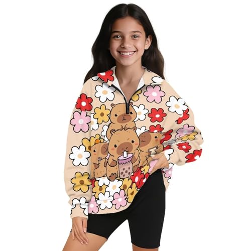 Girls Quarter Zip Sweatshirts Athletic Pullover Top Stand Collar Long Sleeve Sweatshirt for Teen Girls