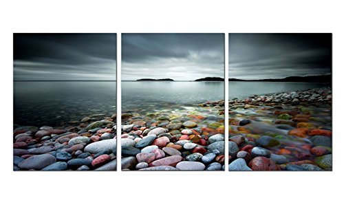 Canvas Wall Art Lake Beach Colorful Stones -16