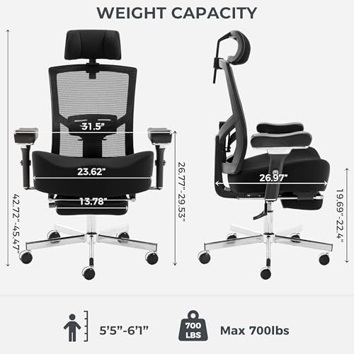 Image of Big and Tall Office Chair 700lbs with Ergonomic W Wide Thick Seat Cushion, Oversized Mesh Desk Chair with Adjustable Lumbar for Heavy People, Computer Chair with 4D Armrest Headrest Footrest