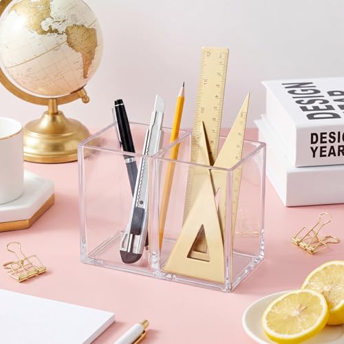 Image of Gejoy 20 Pcs Acrylic Pencil Pen Holder Clear Makeup Brush Organizer 2 Compartments for Desktop Stationery Office Bedroom