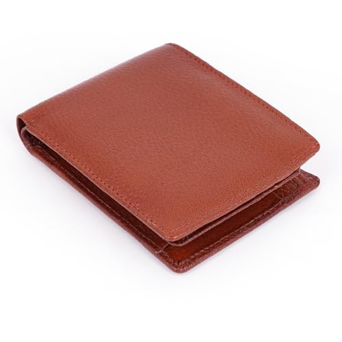 Image of 100% Full Grain Nautral Genuine Pure Original Buff Leather Purse Wallet for Man Mens with Coin Pockets Bifold. 6 Card Slots, 2 Currency Slots, 1 ID Window & 2 Hidden Pockets (TAN)