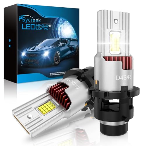 Sycreek 2024 Bombilla D4S D4R LED Auto Canbus Anti-Error, 110W 28000LM 6000K Xenon Blanco Led D4S 1:1 Tamaño Reemplazar OEM Xenon HID Bombilla Plug and Play (2 Bombillas)