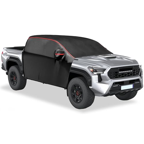 Image of MZS Truck Cab Cover Compatible with Tacoma Double Cab 2014-2026, 600D Outdoor Waterproof Tacoma Half Cover with Driver Door Zipper Windproof Sun UV Snow Rain All Weather Protection
