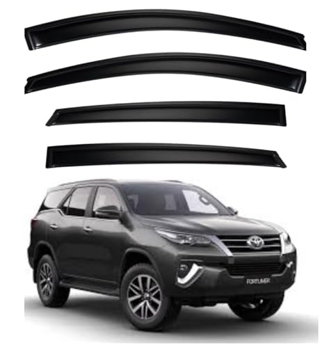 Image of Premium Smoke Car Door Visor Front+Rear Sun /Rain Guard Outside Mount Tape-On Window Visors Compatible with Toyo-ta Fortuner Legender (2025-2026)