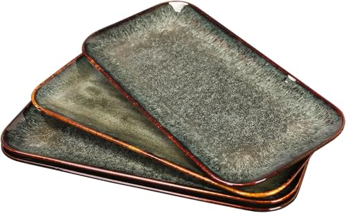 YA JU Set di 4 piatti in ceramica, piatto piano rettangolare nero per bistecca, pane, risotto, pasta, antipasto, microonde, forno e lavastoviglie