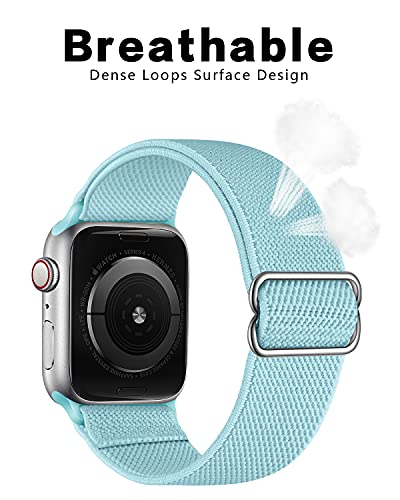 Image of AMANECER Stretchy Nylon Watch Band Compatible with Apple Watch Series 11 /10 /9 /8 /7 /6 /5 /4 Ultra 3 /2 /1 SE, Adjustable Braided Elastic Sport Solo Loop Straps for iWatch Women Men (Sky Blue, 44 /45 /46 /49MM)