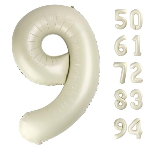 Image of Cream 9 Balloon, Number Balloons 40 Inch, Cream 9th Giant Birthday Decorations, 19th 29th Party Decorations Supplies, Number 9 Balloon