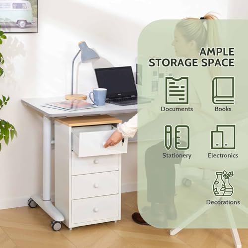 HollyHOME Archivadores Móviles, Archivador de 4 Cajones con Cerradura, Armario de Almacenamiento de Metal Bajo el Escritorio con Ruedas para Oficina en Casa Tamaño A4 Carta, Blanco - imagen 4