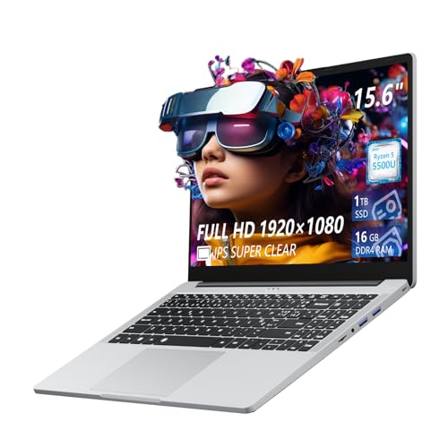 Image of 2026 Laptop, 15.6 inch Laptop Computer, 16GB RAM 1TB SSD, AMD R5 6-Core CPU, AMD Radeon Lap top PC, Laptops with Backlit KB, 1080P FHD, 180 Open, 55.2Wh, Type-C, HDMI, Win 11 Pro, Light Gaming Laptop