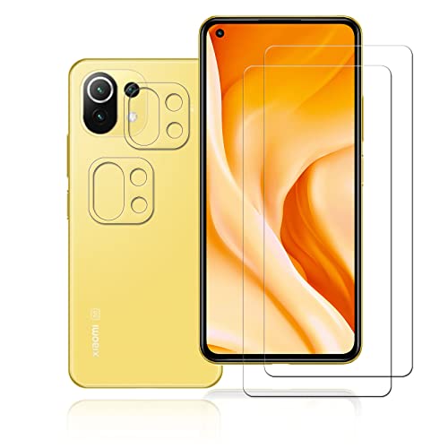 Xiaomi Mi 11 Lite 5G 用の カメラフィルム+ Mi 11 Lite 5g 用の ガラスフィルム 旭硝子 Xiaomi Mi 11 Lite 5G 用の 強化ガラス 液晶保護 耐衝撃 高透過率 9H硬度 気泡ゼロ