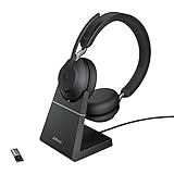 Jabra Evolve2 65 Wireless PC Headset mit Ladestation – Noise Cancelling Microsoft Teams Zertifizierte Stereo Kopfhörer mit langer Akkulaufzeit – USB-A Bluetooth Adapter – Schwarz