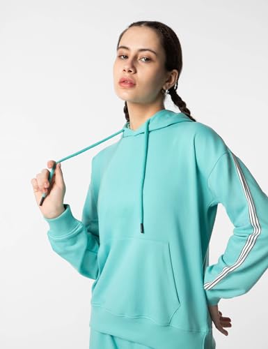 Image of FYLTR Women's Drop Shoulder Hoodie & Joggers Terry Cotton Blend Co-ord Set With Contrast Tape - Rib Hem & Cuff | Slit Detail at Hem | Tracksuit for Women | Winter Co-ord Set for Women