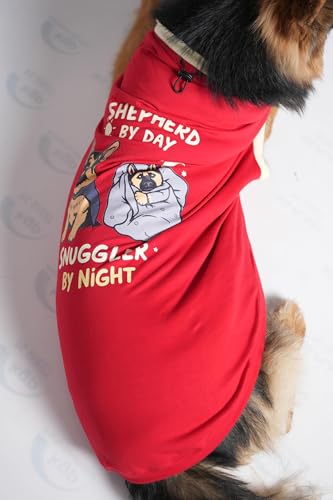 Image of Thunder Tails Premium Cotton Dog T-Shirt | Adjustable Neck | for Large Dogs| Red | 4XL | for German Shephard