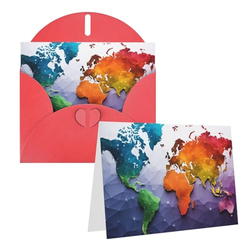 LDTVSFZQ 4インチ x 6インチ 空白のグリーティングカード 封筒付き あらゆる機会 ノートカード カラー 世界地図 サンキューカード クリスマス ホリデー 誕生日 卒業 記念日