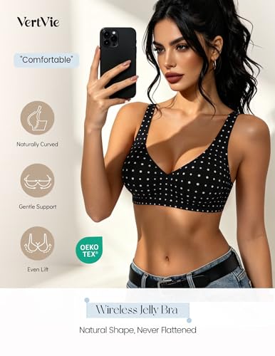 Image of Vertvie Jelly Wireless Bras for Women Push Up Plunge Seamless T-Shirt Bras No Underwire Supportive Full Coverage Bralettes