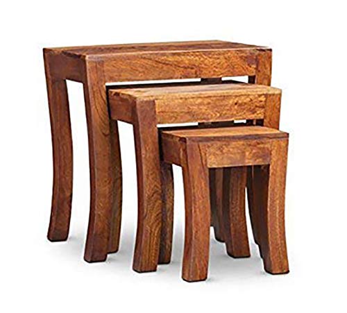 Image of Sheesham Wood Nesting Table Stool, Set of 3