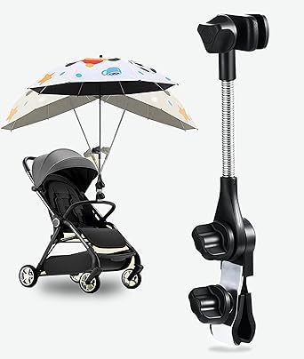JIUKONG Universal 360° Adjustable Stroller Umbrella Attachment - Stainless steel Umbrella Holder for Chairs, Bikes & Wheelchairs, Easy Install Clamp Fits 0.6-1.2in Handles with Secure Lock