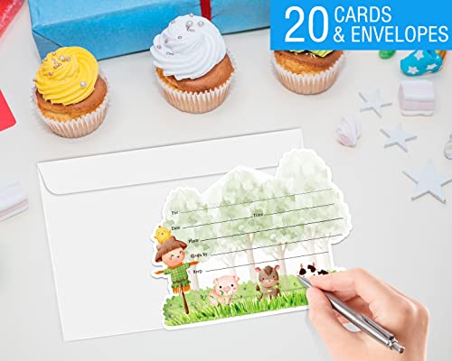 Goxfoc Farm Animals Shaped Fill-In Baby Shower Or Birthday Party Invitations With Envelopes 20 Packs, Summer Party Supplies For Kids Invitation Cards,Teens & Adults Birthday Party Invites #TOP2