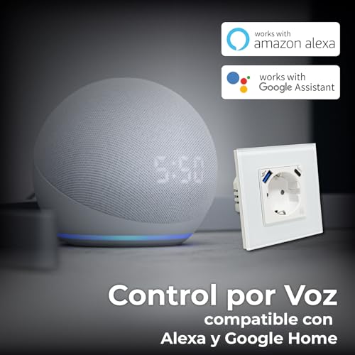 LED ATOMANT Pack 4x Enchufe de Pared Inteligente Cristal Wifi 16A con USB y USB C, Carga Rapida, Medidor de Consumo, Base Schuko para Empotrar, APP Smart Life, Compatible con Alexa y Google Home - imagen 5