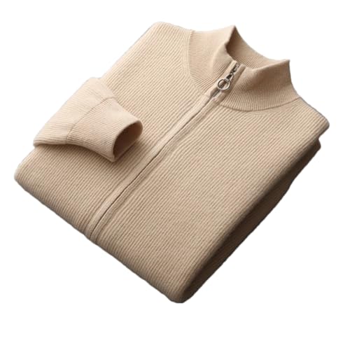 Dninmim Cardigan da uomo in cashmere lavorato a maglia, collo alto, cappotto con cerniera, in lana, per autunno e inverno, giacca spessa, Beige, S