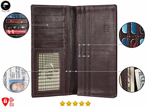 Image of RFID Blocking Mens Genuine leather Bifold Long Wallet