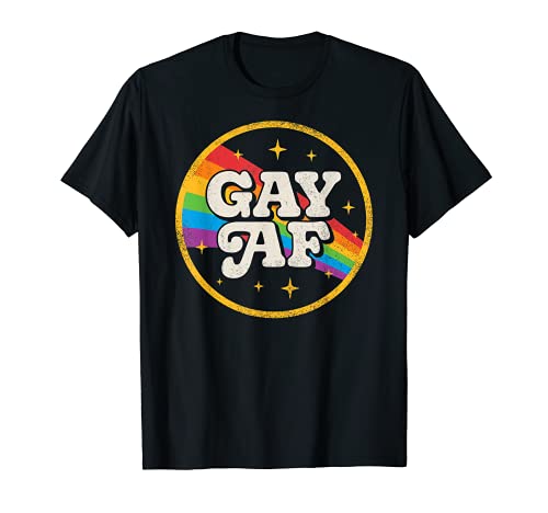 LGBTQ Gay AF Pride LGBT Ally Rainbow Flag Retro Vintage Maglietta