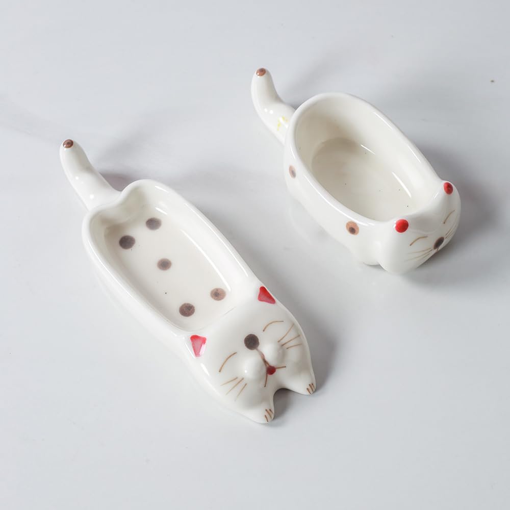 Cute Cat Ceramic Paint Palettes for Watercolor Gouache Painting, Porcelain Paint Mixing Tray Saucer