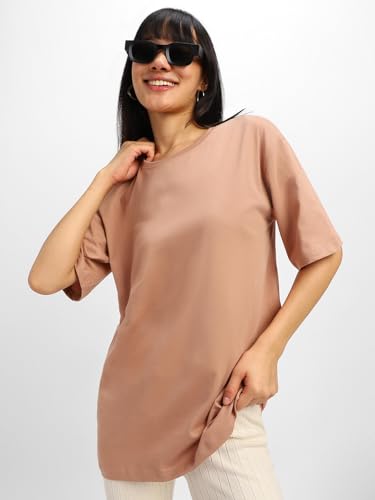 Image of JUNEBERRY Pure Cotton Drop Shoulder Oversized Baggy Fit Half Sleeve Plain Solid Round Neck Multicolor T-Shirt for Women & Girls (Pack of 2) (Sizes S-2XL)