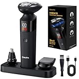Electric Razor for Men,3 in 1 Men's Rotary Shavers with Charging Stand, IPX7 Waterproof Hygiene Trimmer for Beard/Nose/Sideburns, USB-C Fast Charging, LED Display Travel Lock,Matte Black