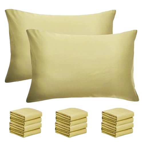 ZPECC Pillow Cases Standard Size Set of 12, 20x26 Envelope Closure Pillowcases, Soft Plain Brushed Microfiber Covers Hypoallergenic Breathable, Cream Yellow