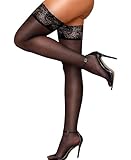 RSLOVE Sexy Bas Autofixants en Dentelle   20D Collant Femme avec Silicone Antidérapant Bas Cuisse Haute pour Porte Jarretelles Noire Taille Unique