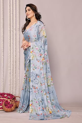 Image of MIRCHI FASHION Saree for Woman Chiffon Floral Printed | Lightweight All-Day Comfortable Women's Sari with Unstitched Blouse Piece (Available in 30 Colors)